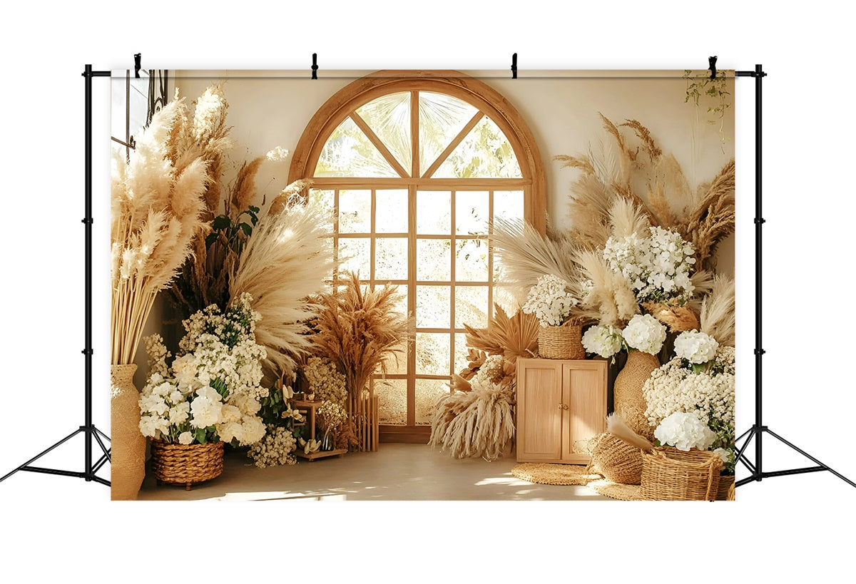 Boho Fotokulisse Landhaus Pampas Fenster Hintergrund GQ57-222