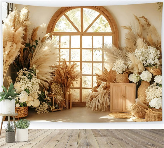 Boho Fotokulisse Landhaus Pampas Fenster Hintergrund GQ57-222