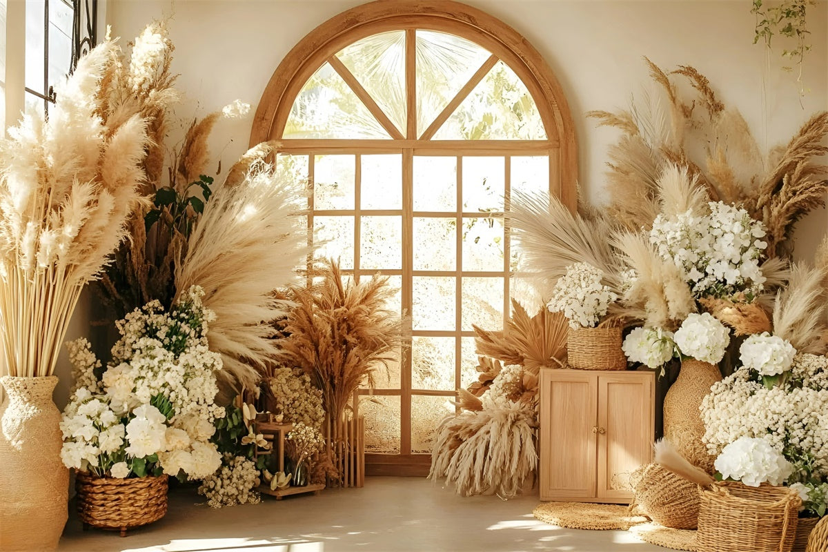Boho Fotokulisse Landhaus Pampas Fenster Hintergrund GQ57-222