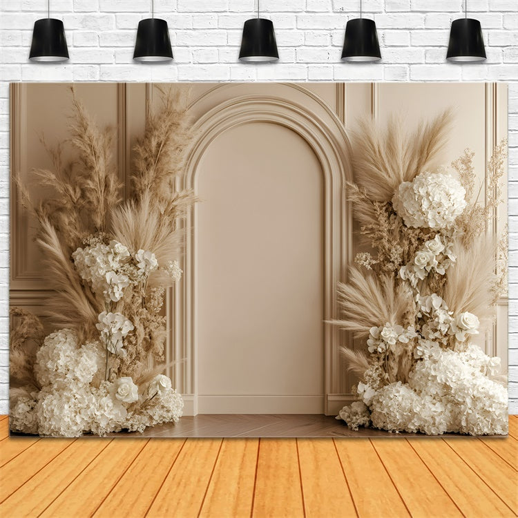 Bohème Fotohintergrund Beige Torbogen Blüte Hintergrund GQ57-226