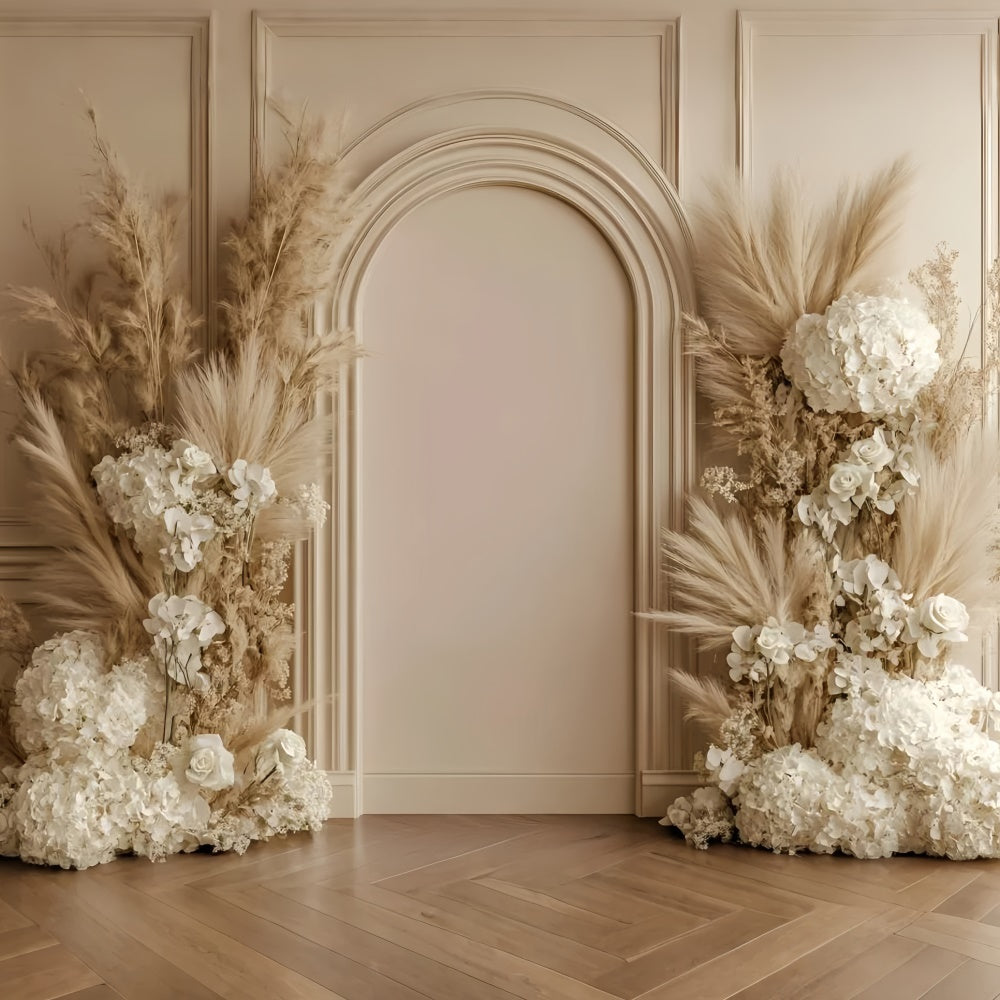 Bohème Fotohintergrund Beige Torbogen Blüte Hintergrund GQ57-226
