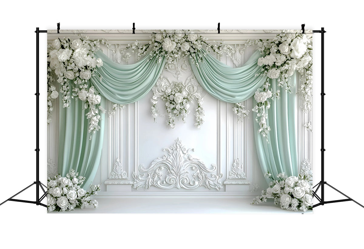 Boho Backdrops Regal Grün Drapierte Blume Backdrop GQ57-228