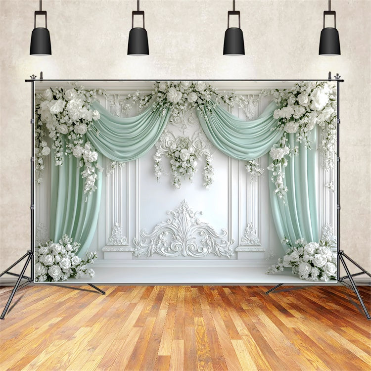 Boho Backdrops Regal Grün Drapierte Blume Backdrop GQ57-228