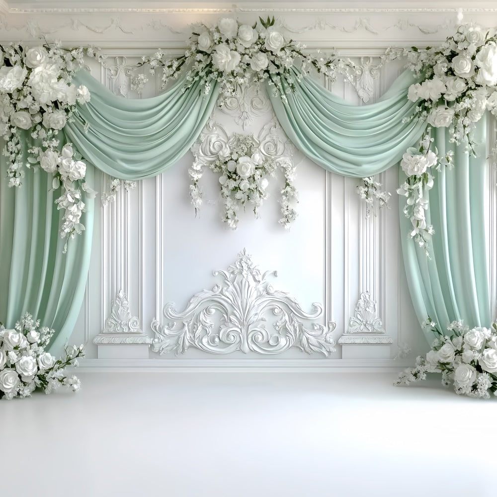 Boho Backdrops Regal Grün Drapierte Blume Backdrop GQ57-228