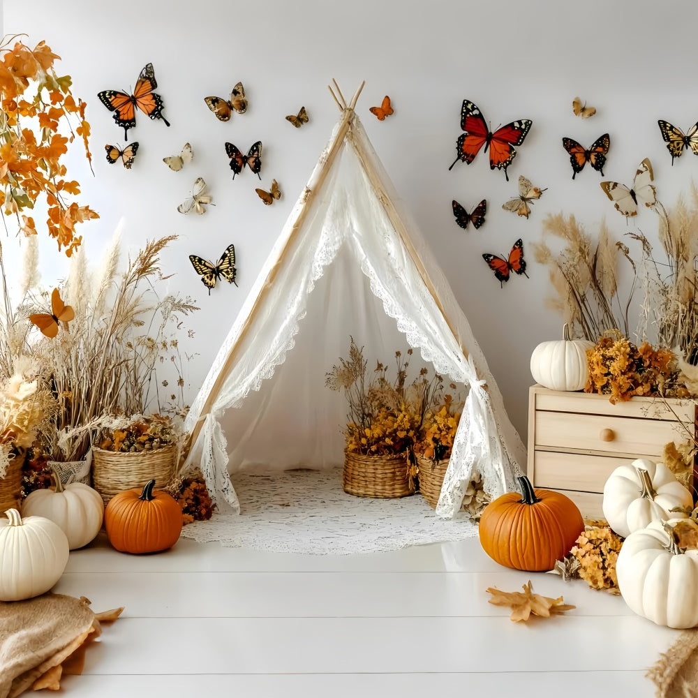 Bohemian Style Backdrop Herbst Schmetterling Zelt Hintergrund GQ57-231