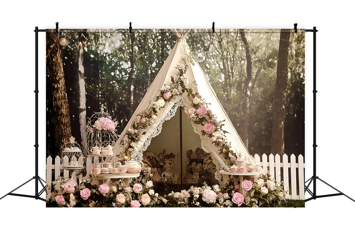 Boho Fotografie Hintergrund Rosa Rose Spitze Zelt Hintergrund GQ57-234