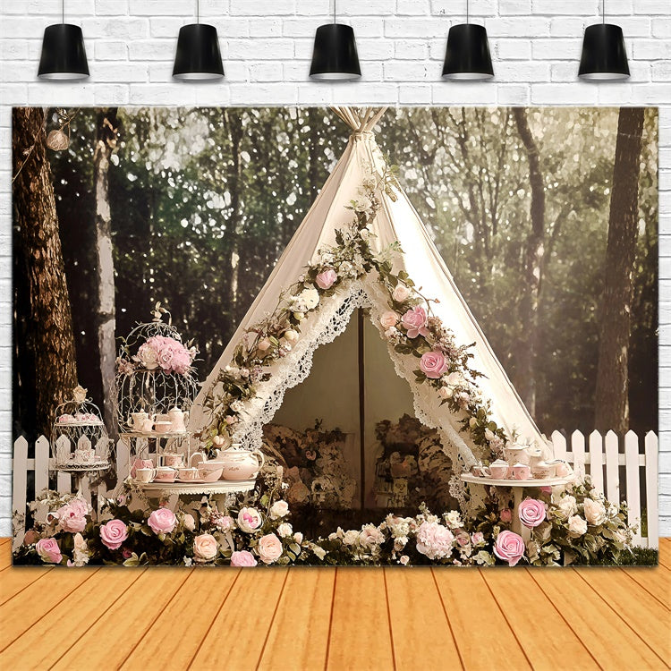 Boho Fotografie Hintergrund Rosa Rose Spitze Zelt Hintergrund GQ57-234