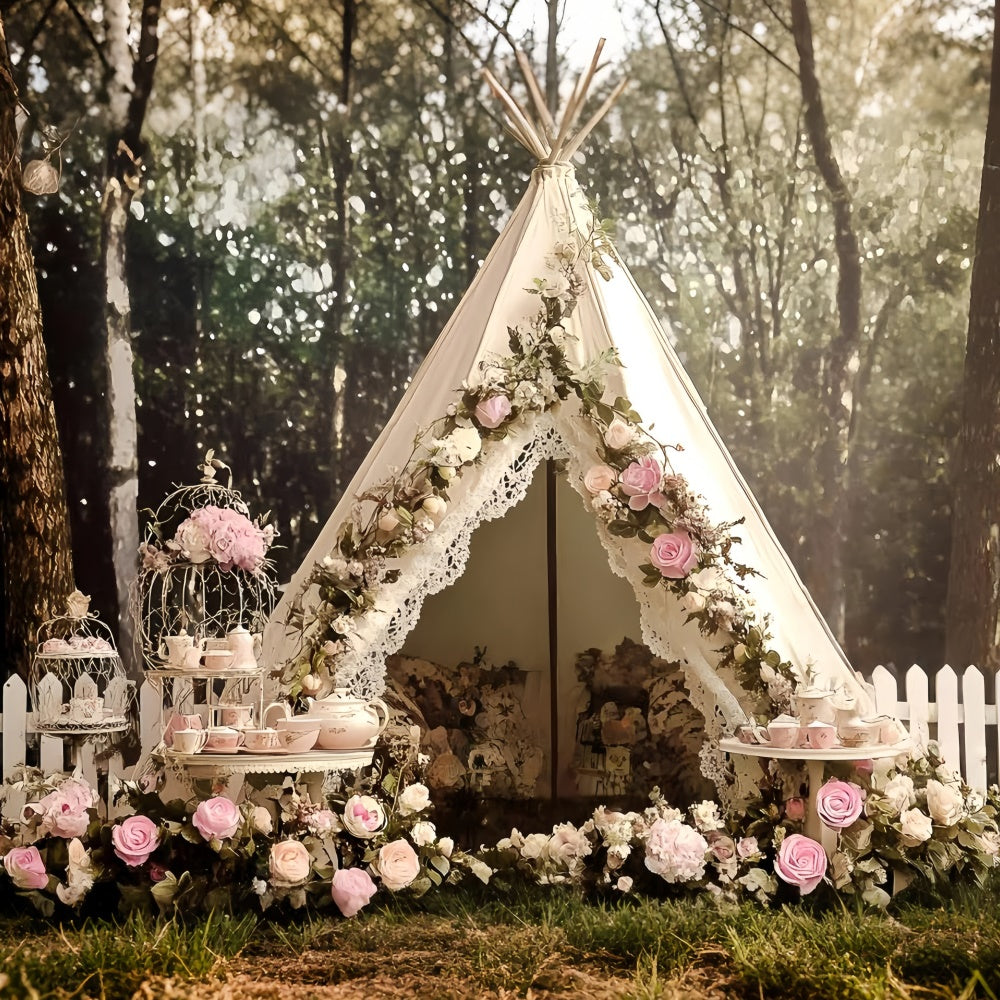 Boho Fotografie Hintergrund Rosa Rose Spitze Zelt Hintergrund GQ57-234