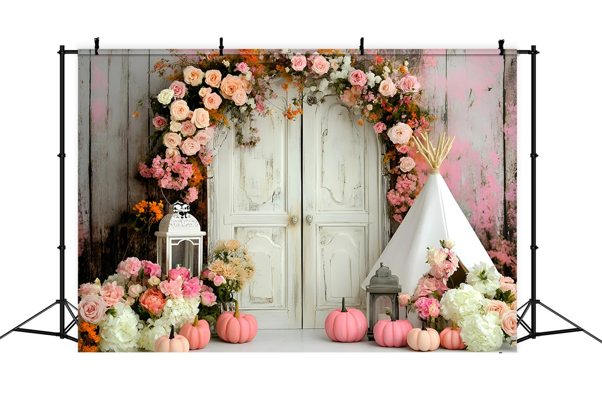 Bohemian Backdrop Süße Rose Kürbis Bogen Hintergrund GQ57-240