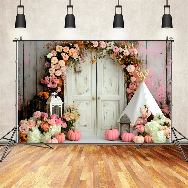 Bohemian Backdrop Süße Rose Kürbis Bogen Hintergrund GQ57-240