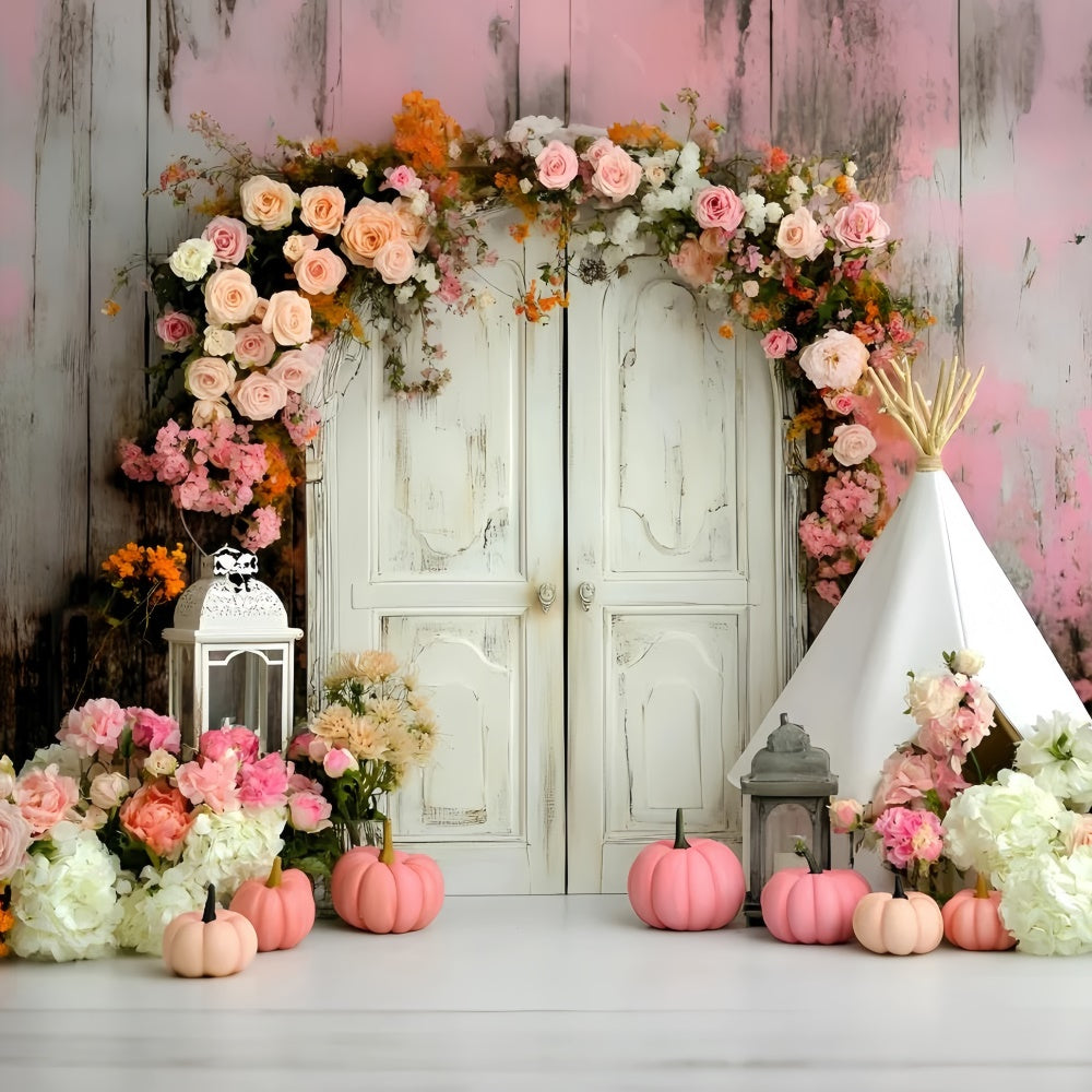 Bohemian Backdrop Süße Rose Kürbis Bogen Hintergrund GQ57-240