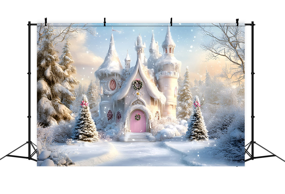 Weihnachten Fotohintergrund Rosa Tür Winter Träume Hintergrund GQ57-25