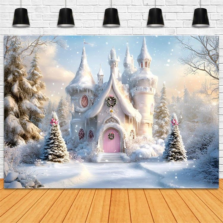 Weihnachten Fotohintergrund Rosa Tür Winter Träume Hintergrund GQ57-25