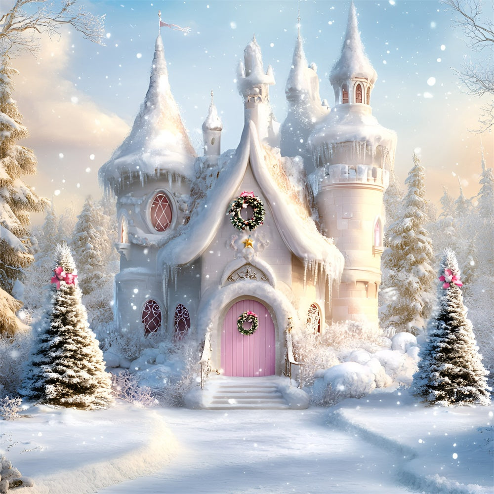 Weihnachten Fotohintergrund Rosa Tür Winter Träume Hintergrund GQ57-25