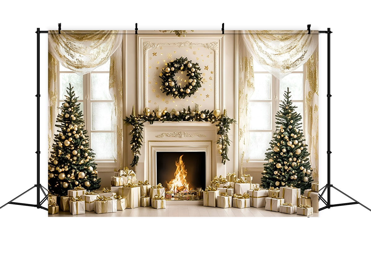 Weihnachten Kamin Backdrop Weiß Gold Holiday Backdrop GQ57-48