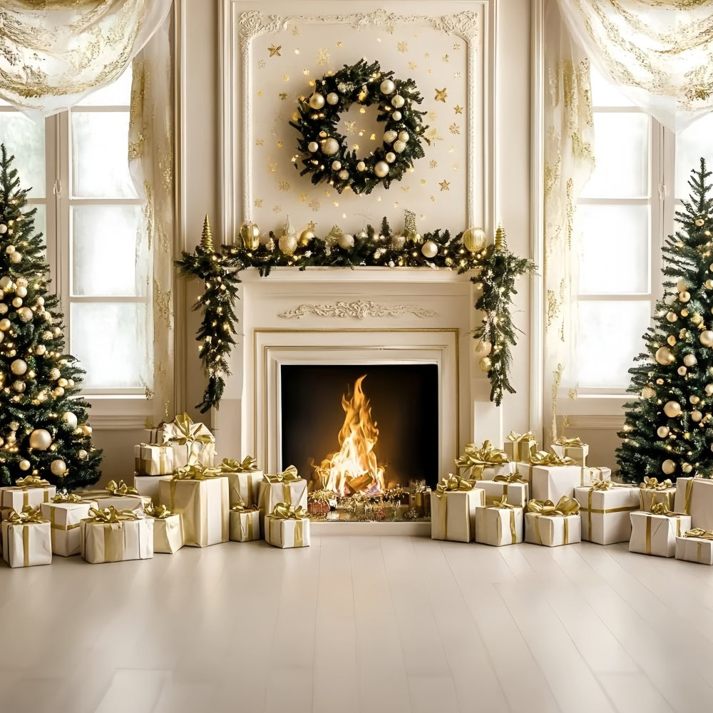 Weihnachten Kamin Backdrop Weiß Gold Holiday Backdrop GQ57-48