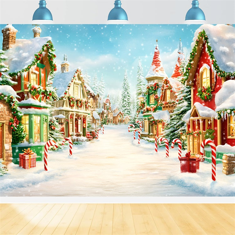 Weihnachtsdorf Backdrop Twinkling Cottages Backdrop GQ57-8