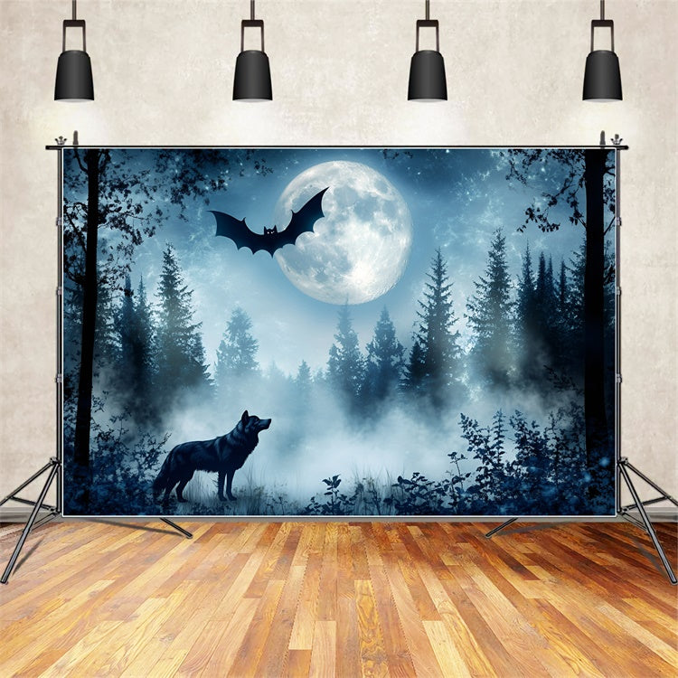Gruseliger Wald Hintergrund Wolf Fledermaus Dämmerung Hintergrund GQ57-82