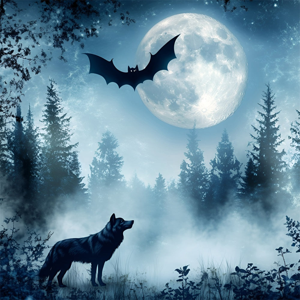 Gruseliger Wald Hintergrund Wolf Fledermaus Dämmerung Hintergrund GQ57-82