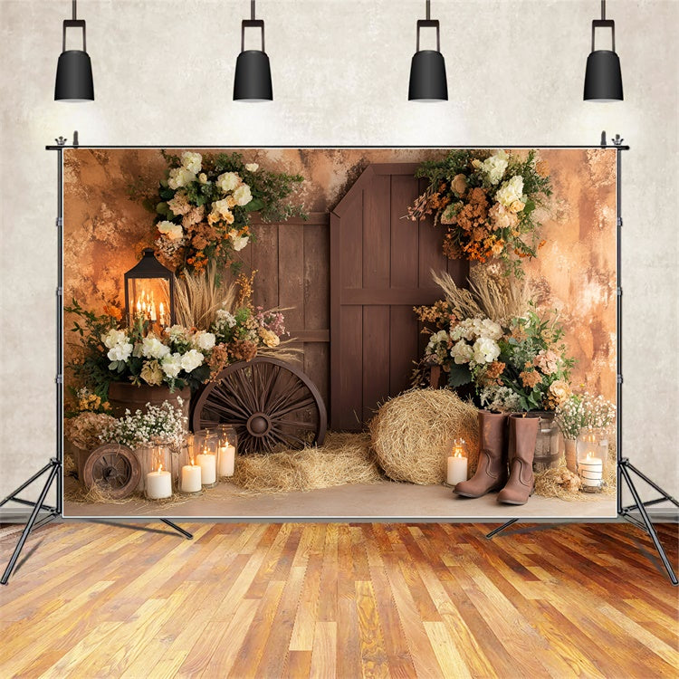 Boho Backdrop Rustikale Stiefel-Blüten Herbst Fotohintergrund GQ57-94