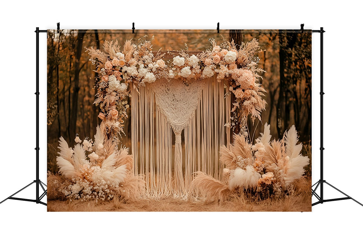 Boho Fotohintergrund Wald Blumenbogen Herbst Hintergrundkulissen GQ57-97