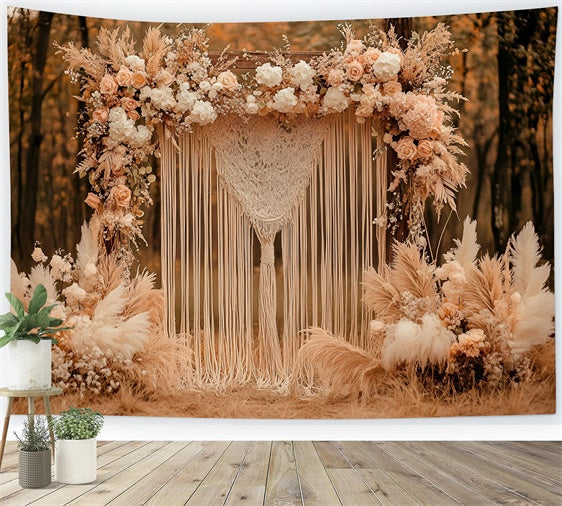 Boho Fotohintergrund Wald Blumenbogen Herbst Hintergrundkulissen GQ57-97
