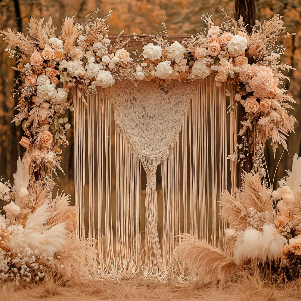 Boho Fotohintergrund Wald Blumenbogen Herbst Hintergrundkulissen GQ57-97