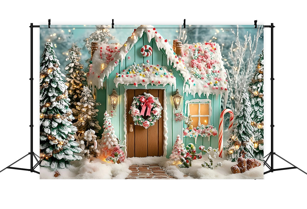 Lebkuchenhaus Backdrop Frosted Lebkuchen Cabin Holiday Christmas Studiohintergrund GQ58-10