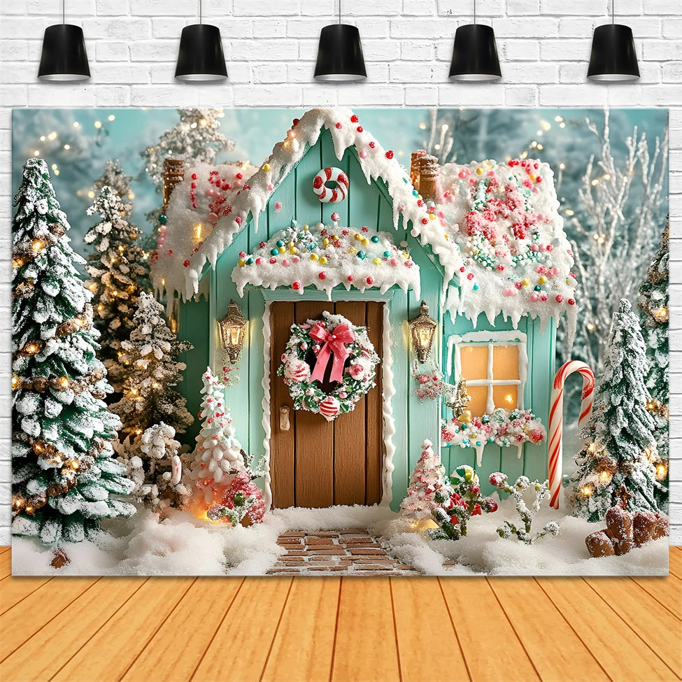 Lebkuchenhaus Backdrop Frosted Lebkuchen Cabin Holiday Christmas Studiohintergrund GQ58-10