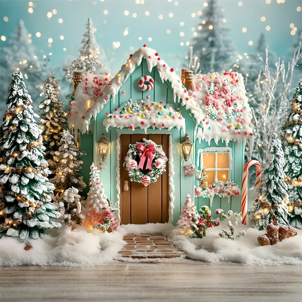 Lebkuchenhaus Backdrop Frosted Lebkuchen Cabin Holiday Christmas Studiohintergrund GQ58-10