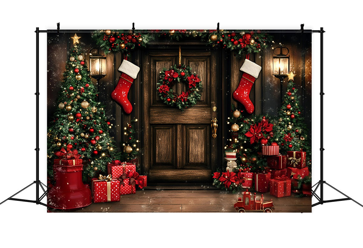 Weihnachten Studiohintergrund Verkauf Vintage Braun Holz Wand Geschenke Rot Weihnachten Backdrop GQ58-13