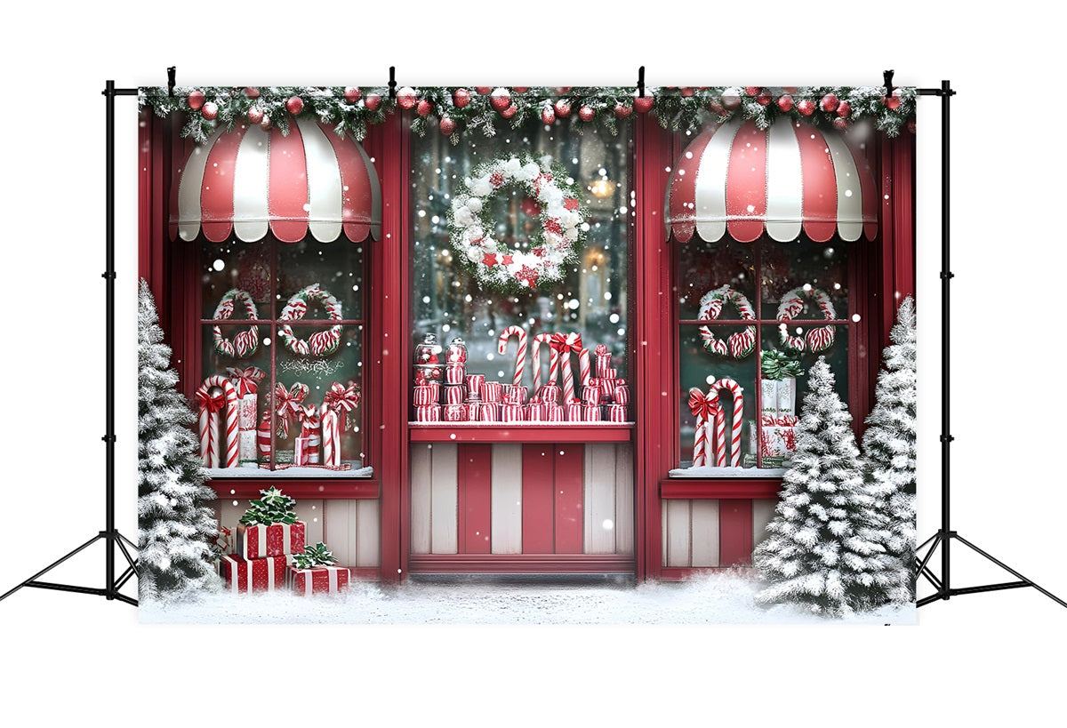 Weihnachten Studiohintergrund Verkauf Zuckerstangen Rot Schaufenster Rot Weihnachten Backdrop GQ58-14