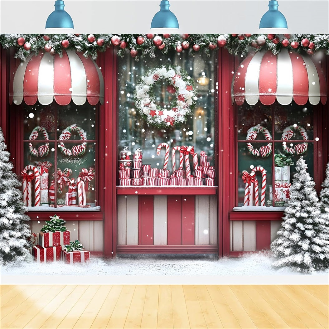 Weihnachten Studiohintergrund Verkauf Zuckerstangen Rot Schaufenster Rot Weihnachten Backdrop GQ58-14
