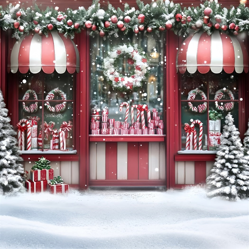 Weihnachten Studiohintergrund Verkauf Zuckerstangen Rot Schaufenster Rot Weihnachten Backdrop GQ58-14