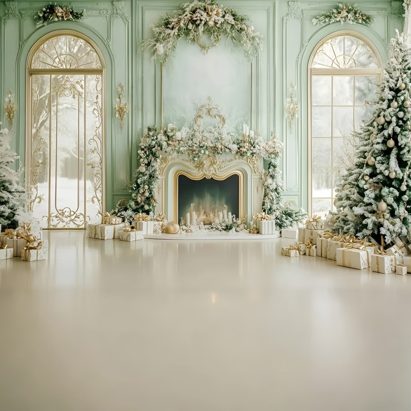 Weihnachten Kamin Fotohintergrund Fresh Grün Schneey Windows Weihnachten Fotohintergrund für Fotos GQ58-19