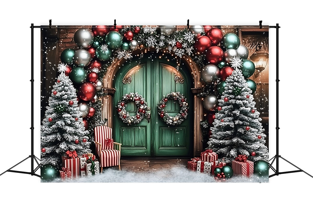 Holiday Studiohintergrund Ballonbogen Grüne Tür Weihnachten Backdrop GQ58-2