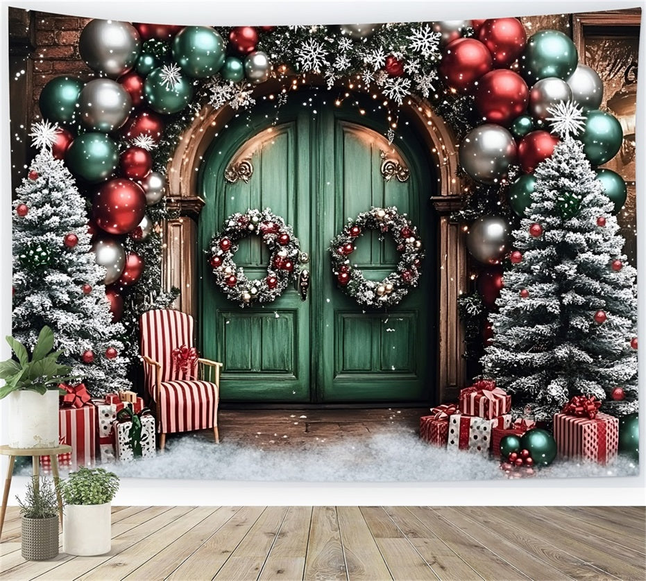 Holiday Studiohintergrund Ballonbogen Grüne Tür Weihnachten Backdrop GQ58-2