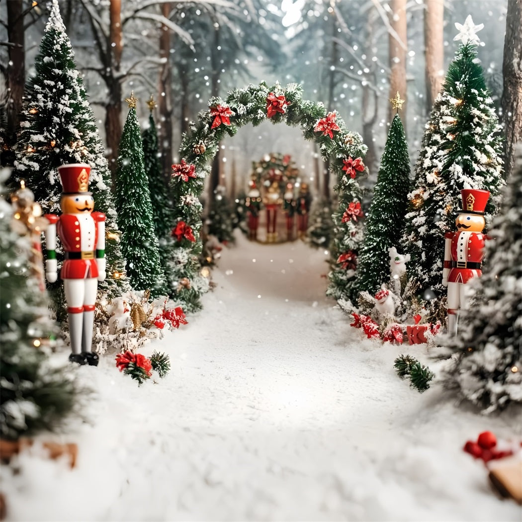 Nussknacker Backdrop Rot Velvet Schleife Cedar Grove Weihnachtsbaum Backdrop GQ58-21