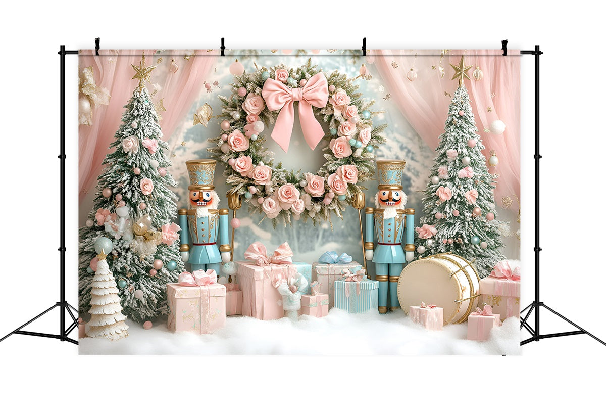 Nussknacker Backdrop Sweet Rosa Rose Schleife Wreath Rosa Christmas Backdrop GQ58-22