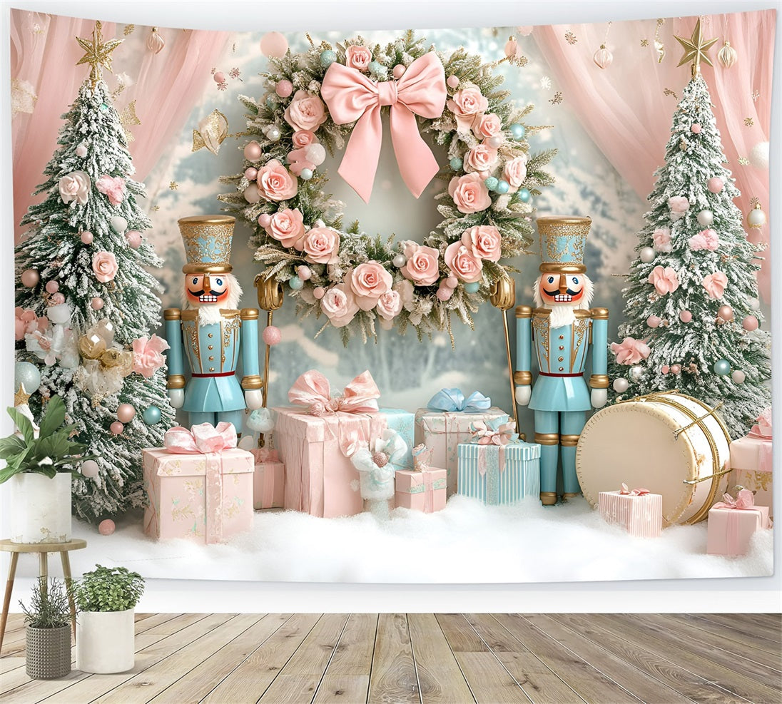 Nussknacker Backdrop Sweet Rosa Rose Schleife Wreath Rosa Christmas Backdrop GQ58-22