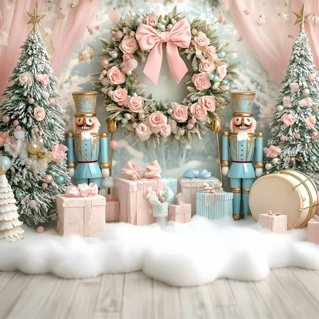 Nussknacker Backdrop Sweet Rosa Rose Schleife Wreath Rosa Christmas Backdrop GQ58-22