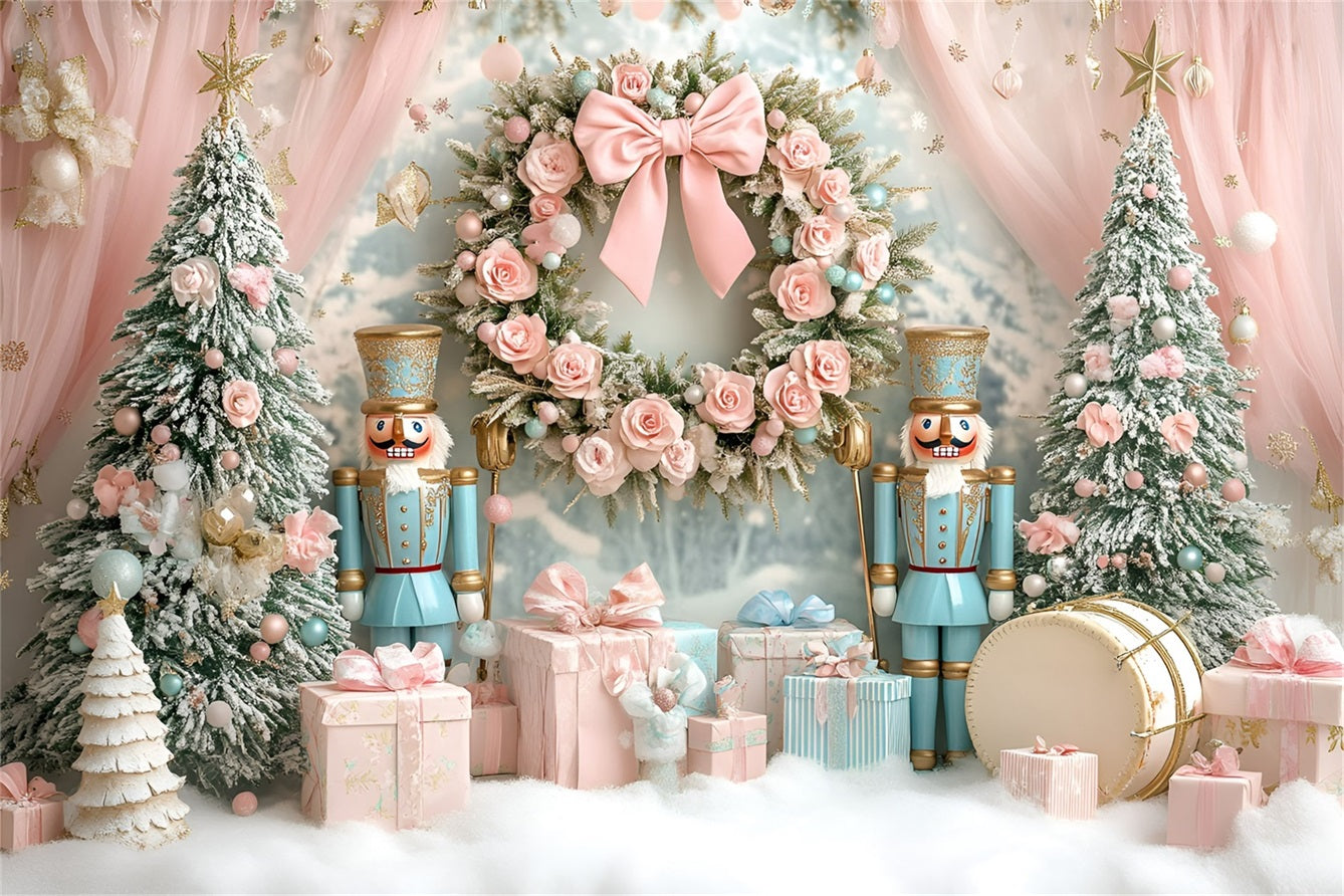 Nussknacker Backdrop Sweet Rosa Rose Schleife Wreath Rosa Christmas Backdrop GQ58-22