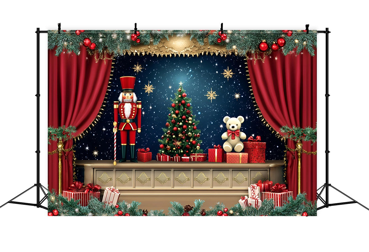 Nussknacker Backdrop Fantastische Teddybären Sternennacht Theater WeihnachtsFotohintergrund für Fotografie GQ58-23