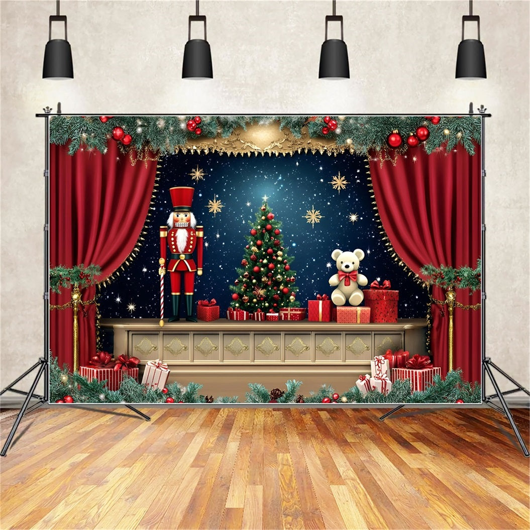 Nussknacker Backdrop Fantastische Teddybären Sternennacht Theater WeihnachtsFotohintergrund für Fotografie GQ58-23