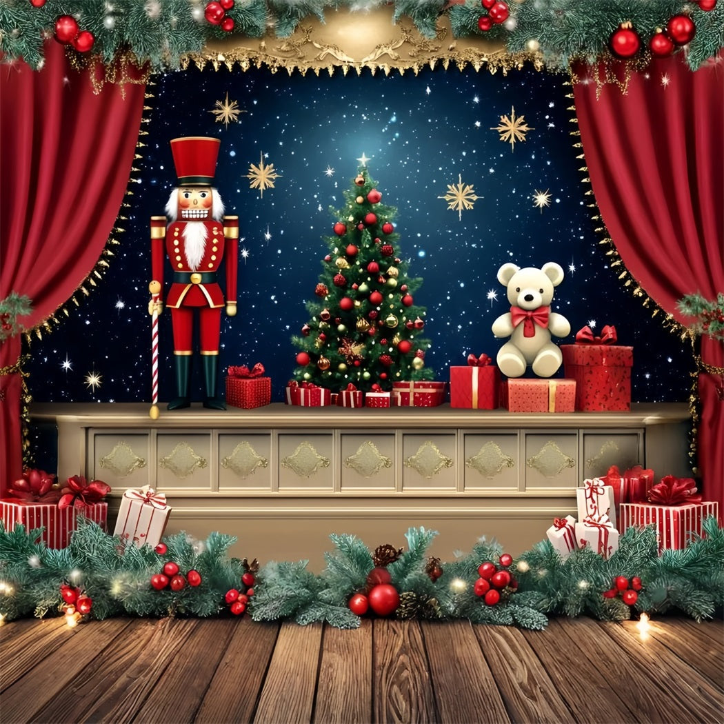 Nussknacker Backdrop Fantastische Teddybären Sternennacht Theater WeihnachtsFotohintergrund für Fotografie GQ58-23