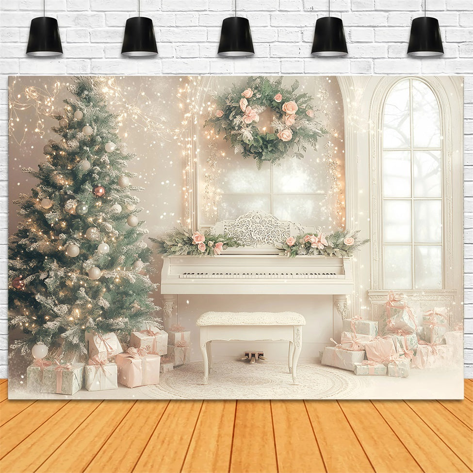 Hochauflösender WeihnachtsFotohintergrund Elegantes Klavierzimmer Urlaub Rosa WeihnachtsFotohintergrund GQ58-26