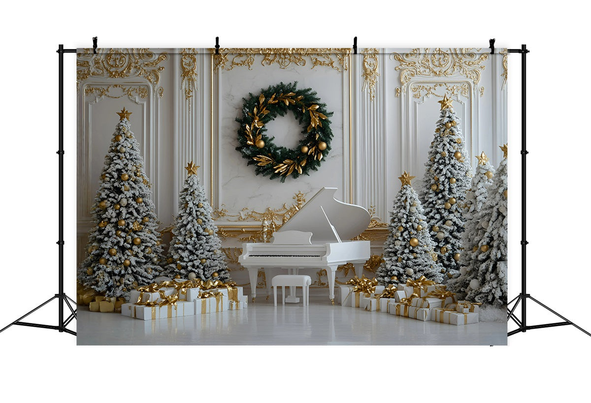 Hochauflösende Weihnachten Fotohintergrund Weiß Klavier Gold Ornament Dekor Weihnachten Foto Fotohintergrund GQ58-28