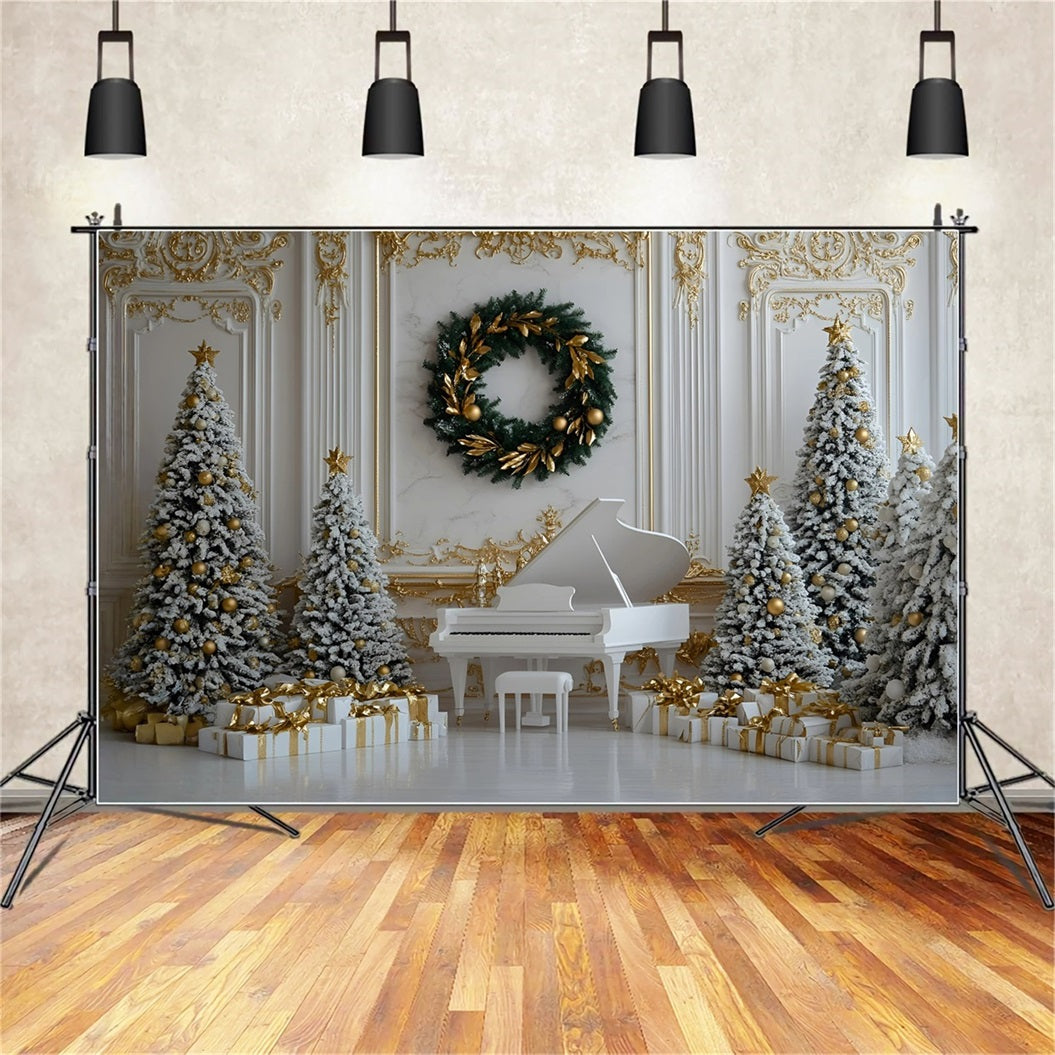 Hochauflösende Weihnachten Fotohintergrund Weiß Klavier Gold Ornament Dekor Weihnachten Foto Fotohintergrund GQ58-28