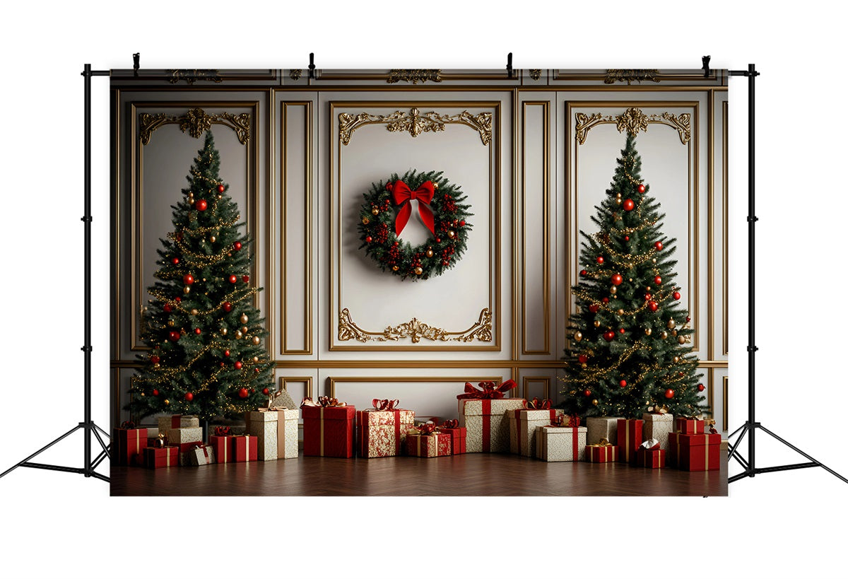Hochauflösende Weihnachten Backdrop Classic Gold Rot Trimmed Wand Weihnachten Foto Studiohintergrund GQ58-30