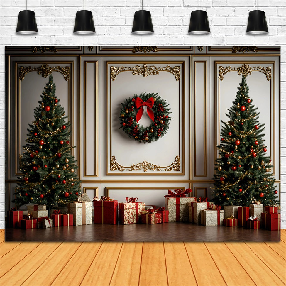Hochauflösende Weihnachten Backdrop Classic Gold Rot Trimmed Wand Weihnachten Foto Studiohintergrund GQ58-30